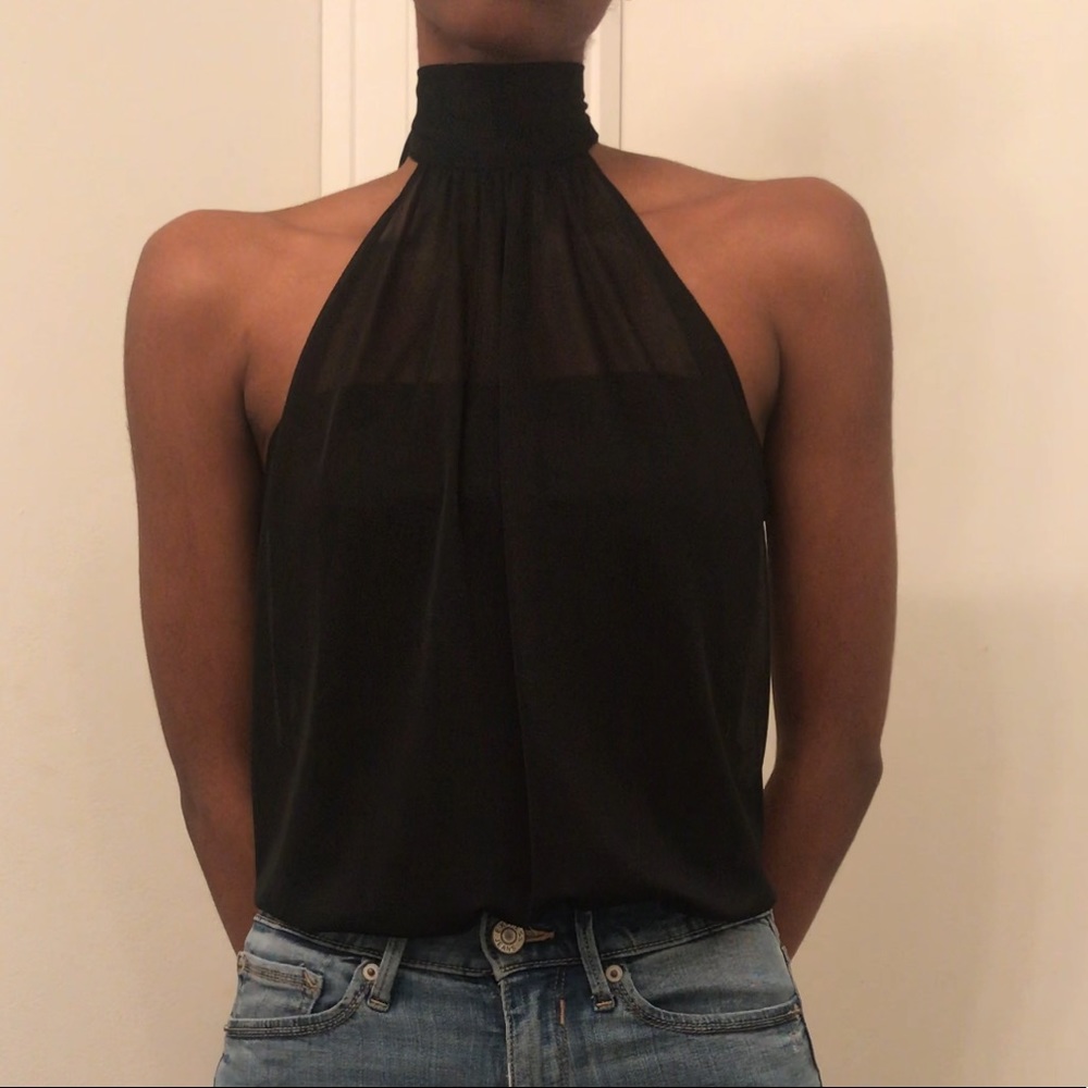 Black halter tie-neck blouse